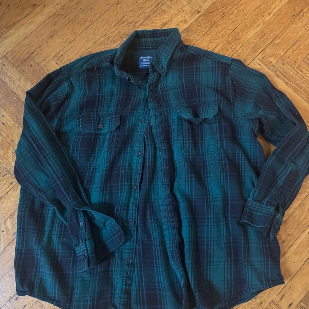 Faded Glory Flannel – Green & Black Plaid – XL (46–48)
